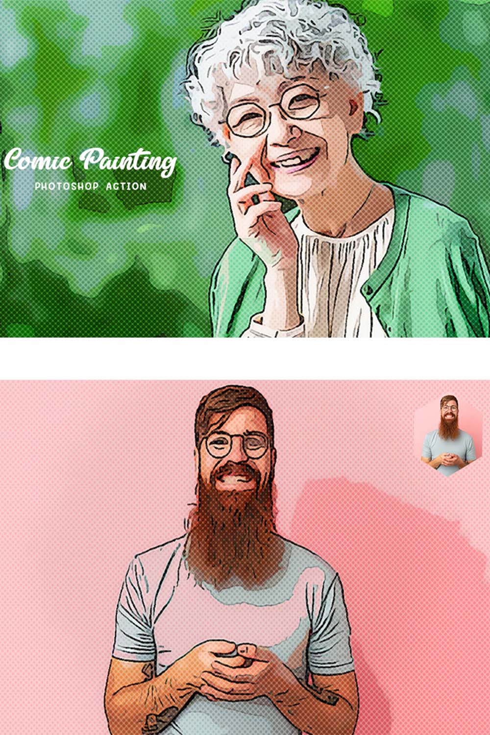 Comic Painting Photoshop Action pinterest preview image.