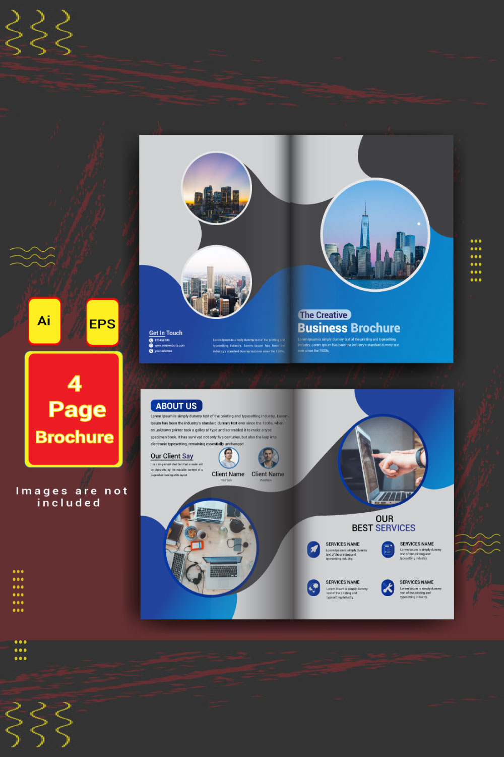 4 Page Modern creative Business profile Brochure template design pinterest preview image.