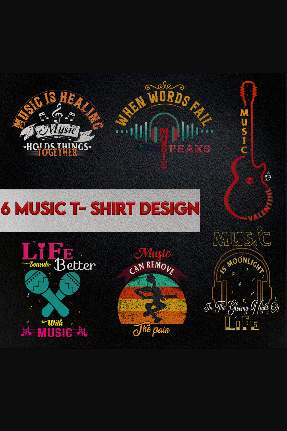 6 Music typography t shirt design pinterest preview image.