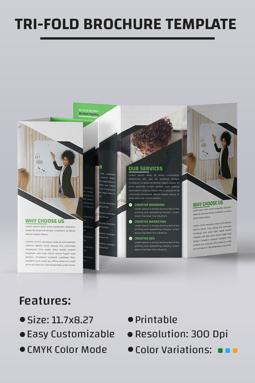 Corporate Tri-fold Brochure Template pinterest preview image.