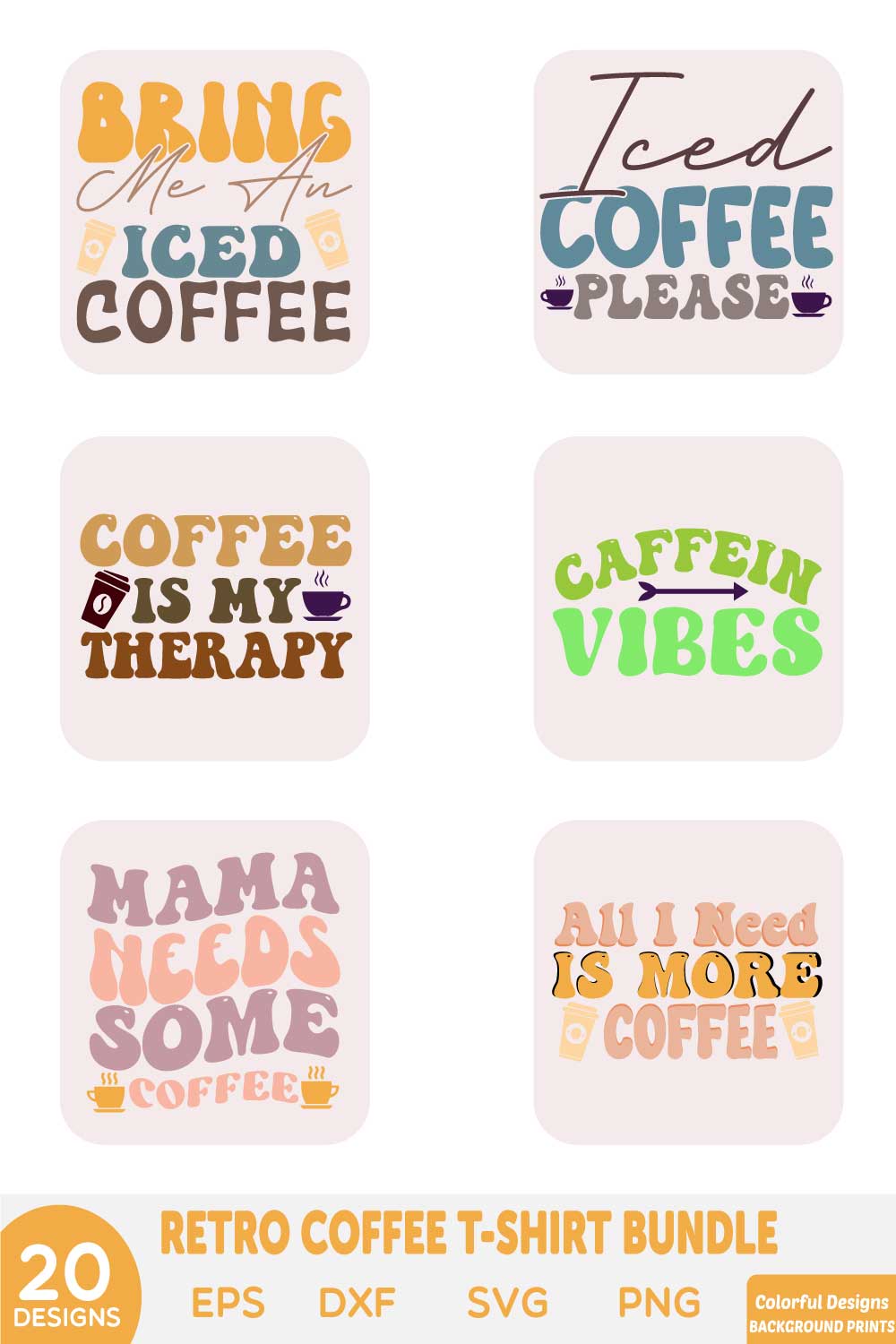 Retro Coffee t-shirt Bundle pinterest preview image.