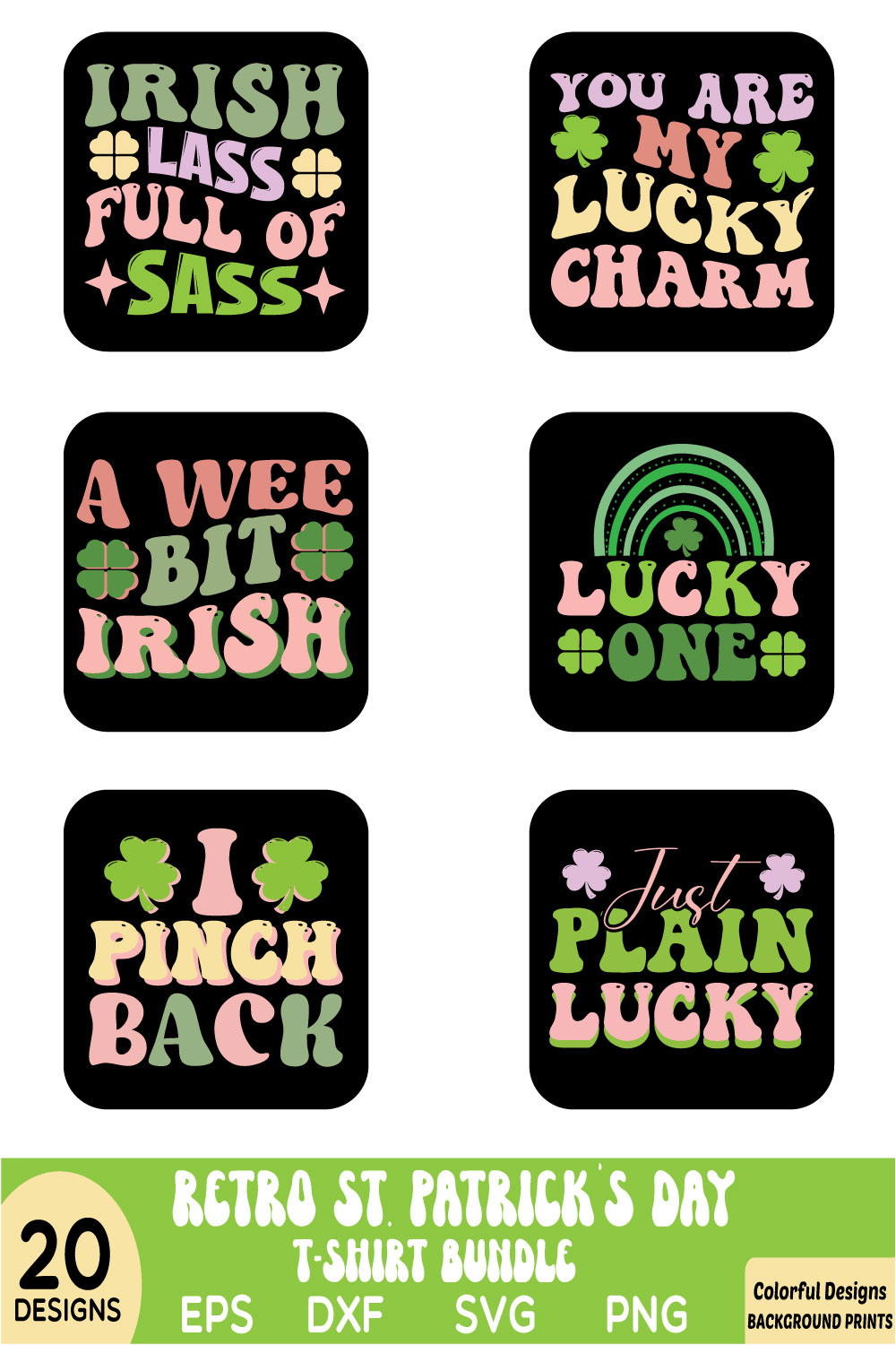 Retro St Patrick\'s day t- shirt bundle pinterest preview image.