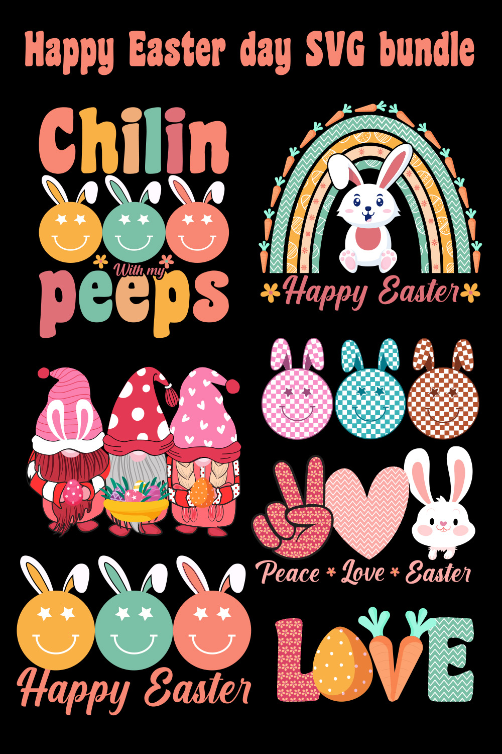 Happy Easter SVG Bundle design pinterest preview image.