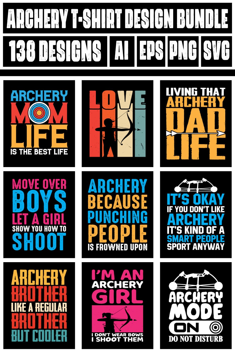 Archery T-shirt Design Bundle 2 pinterest preview image.