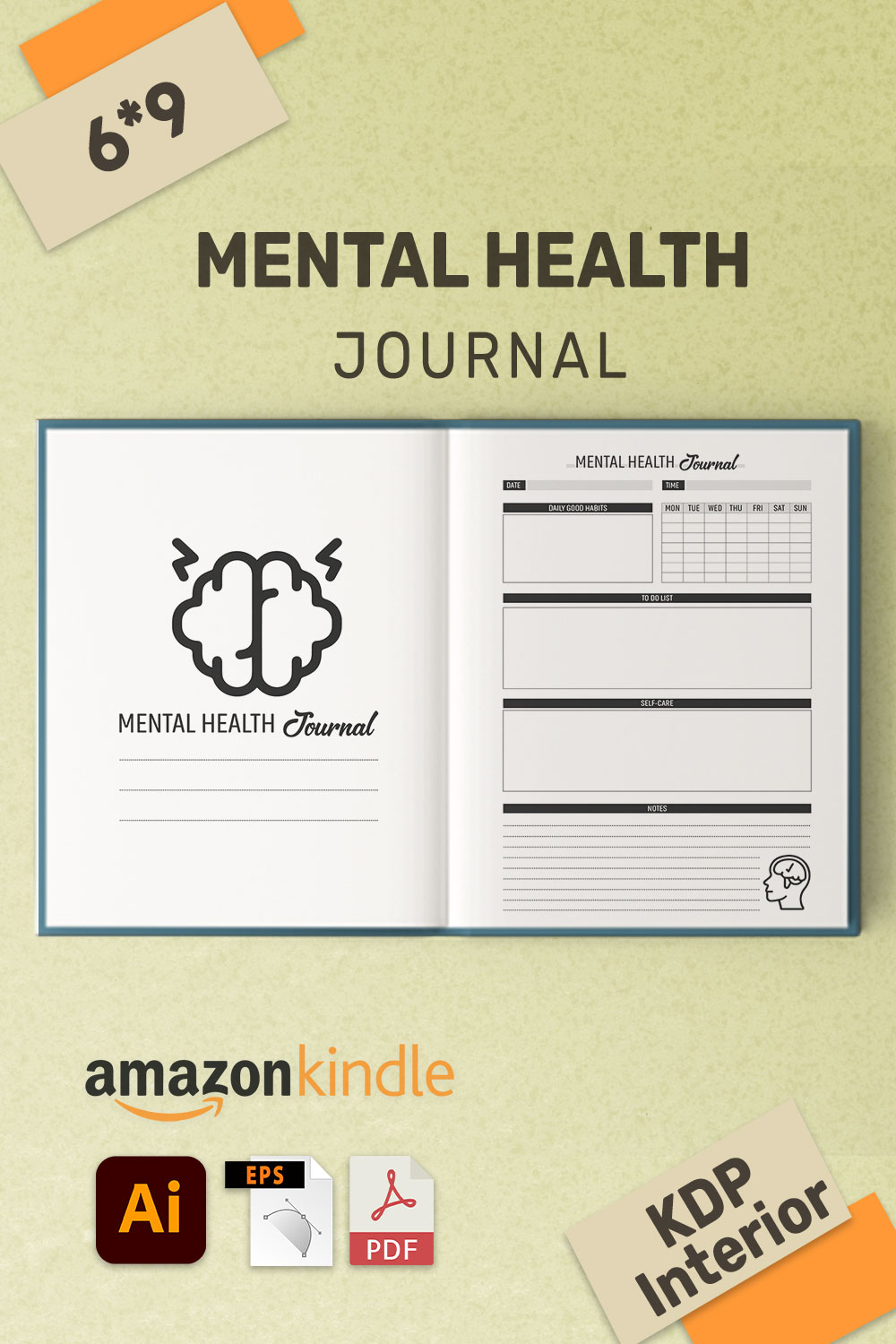 Mental Health Log Book Journal KDP Interior pinterest preview image.