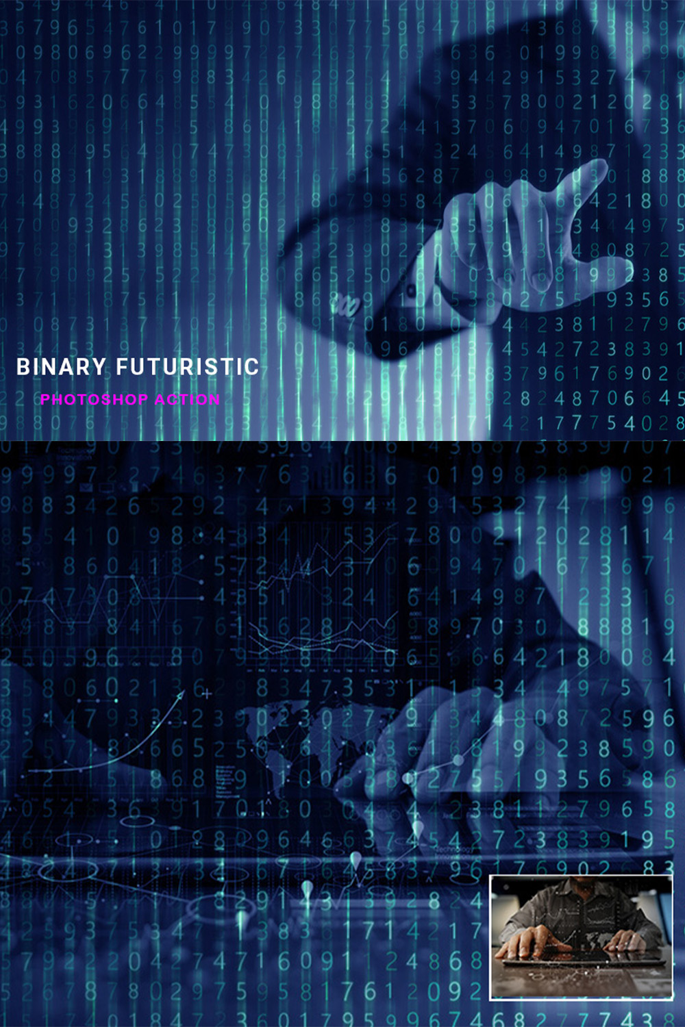 Binary Futuristic Photoshop Action pinterest preview image.