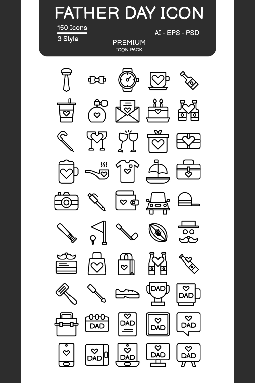 Father Day Icon Pack Black Style Design Sign And Symbol pinterest preview image.