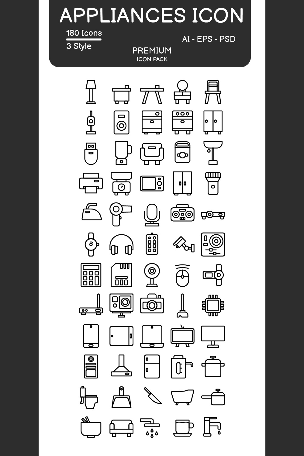 Appliances Icon Pack Black Style Design Sign And Symbol pinterest preview image.