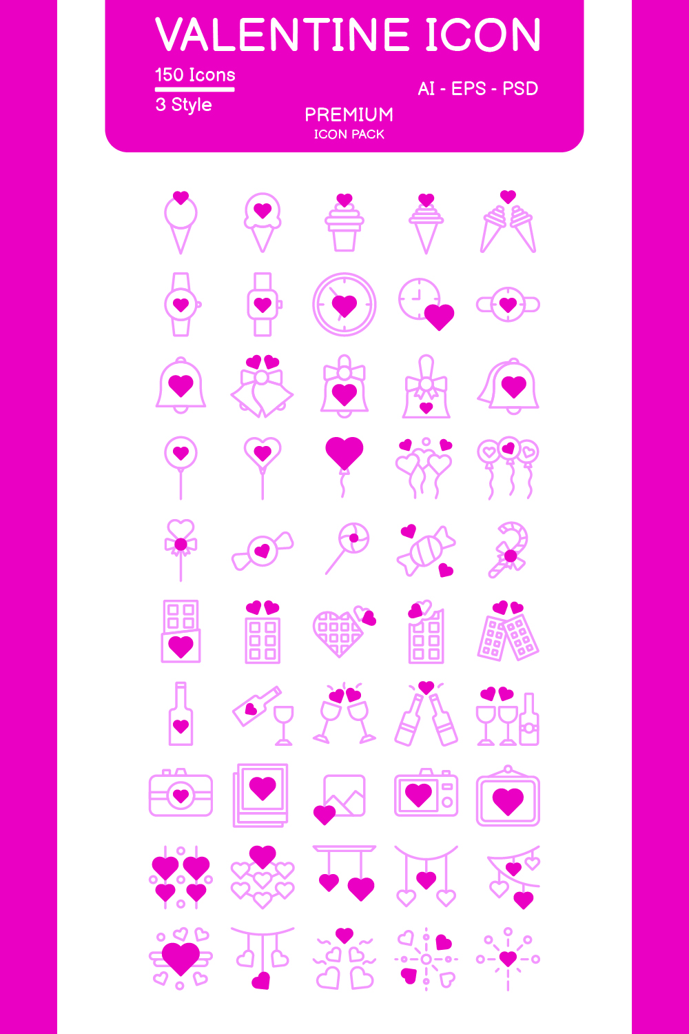 Valentine Icon Pack Pink Style Design Sign and Symbol pinterest preview image.