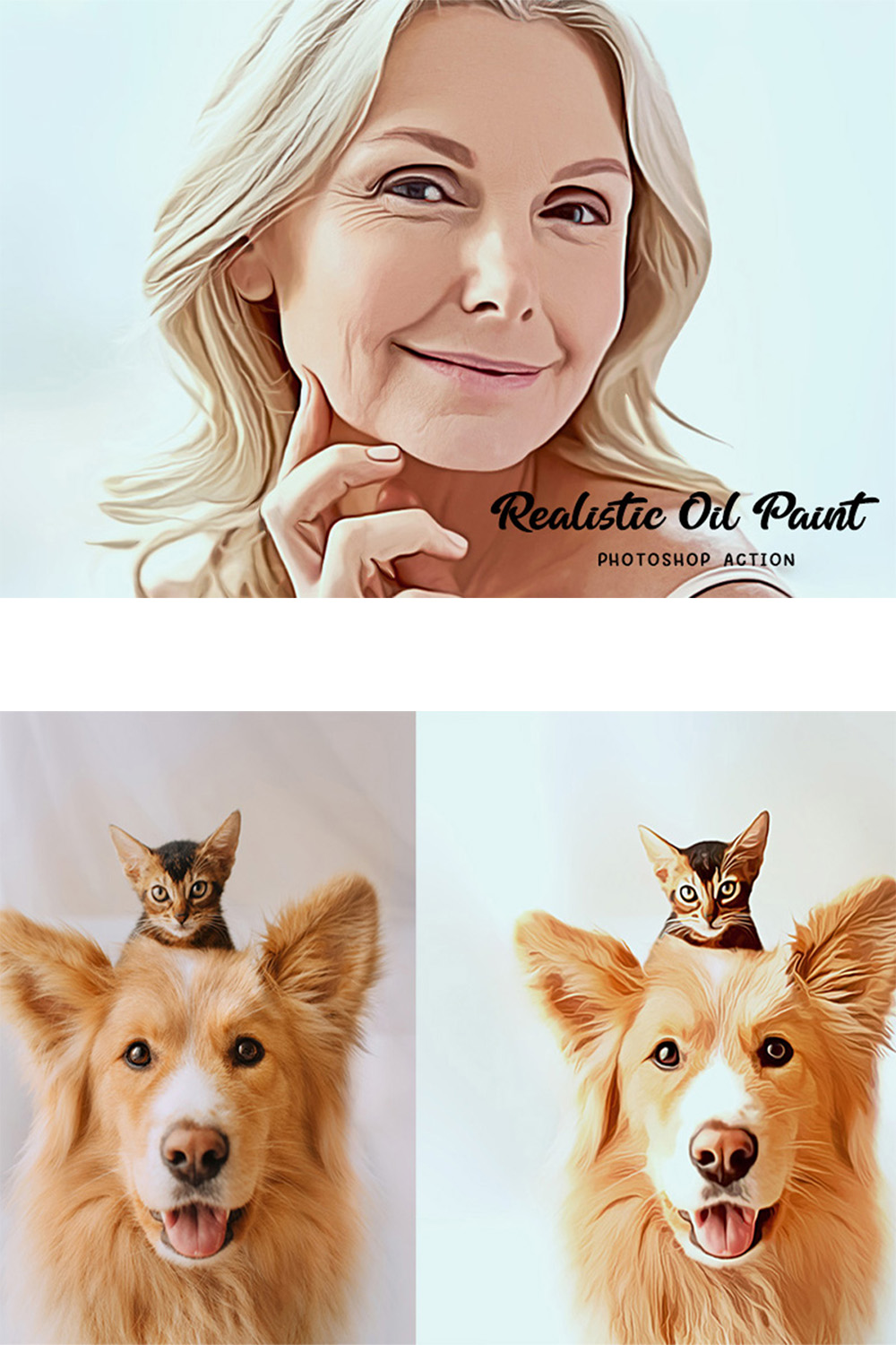 Realistic Oil Paint Photoshop Action pinterest preview image.