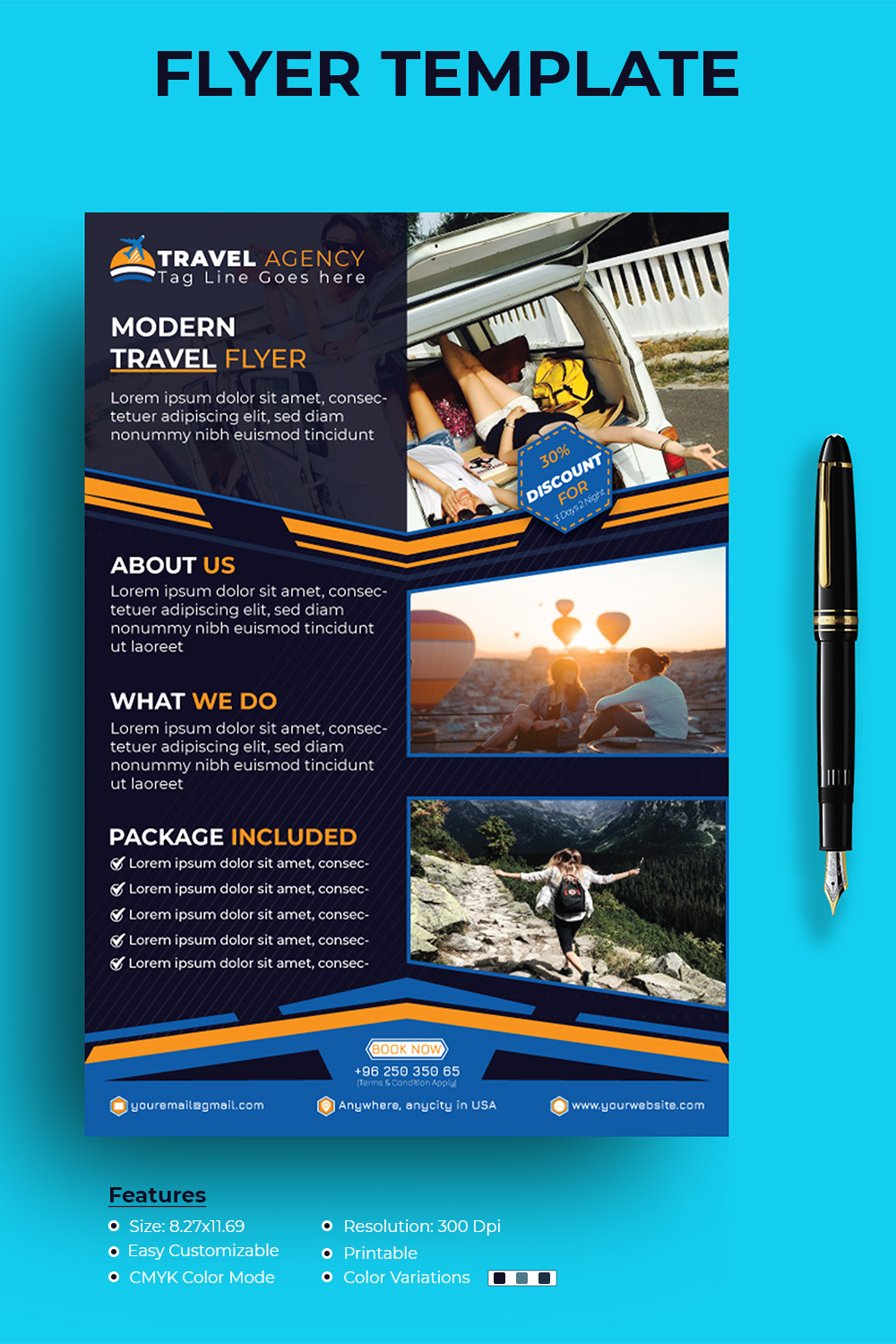 Travel Flyer Template pinterest preview image.