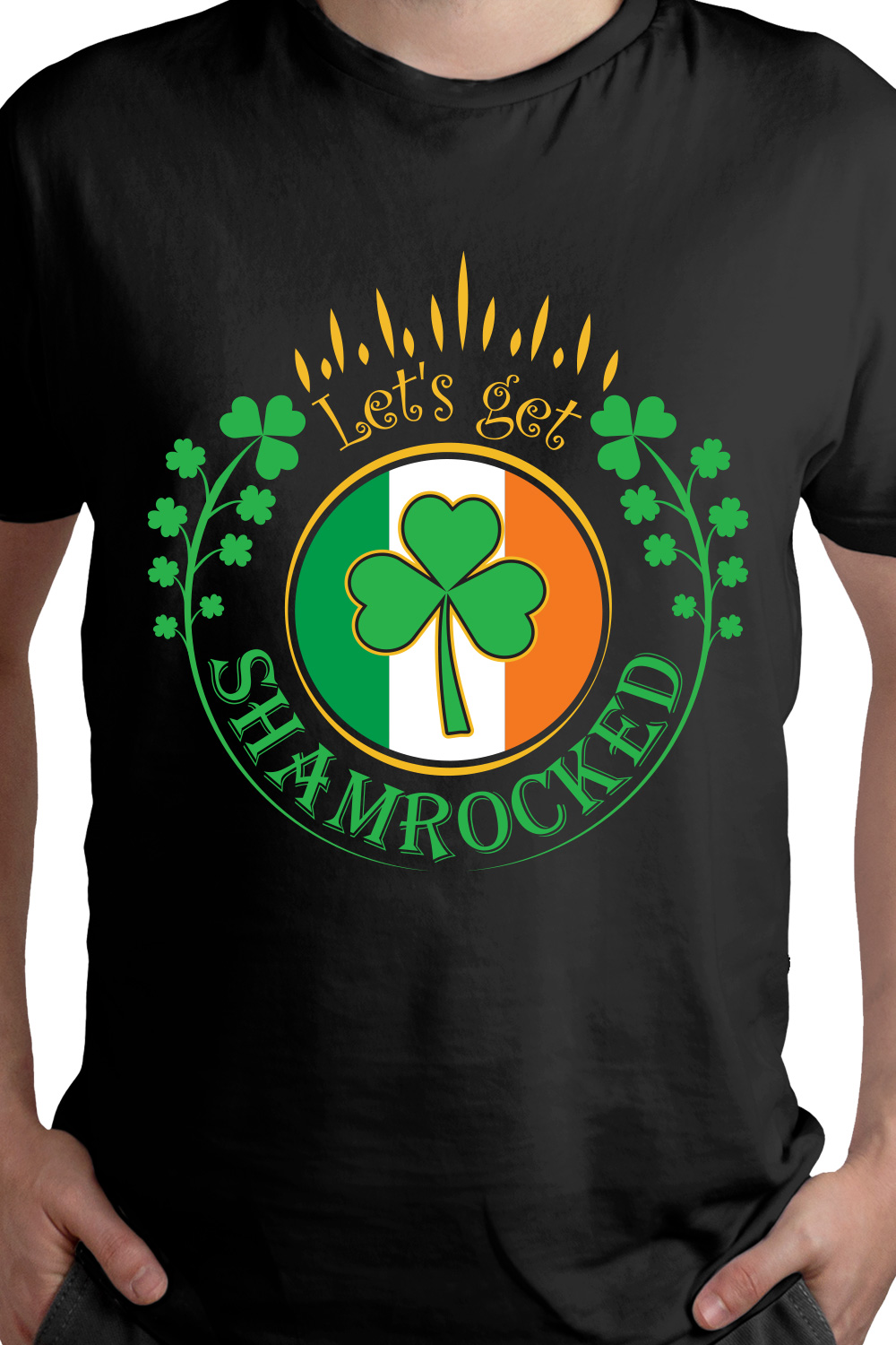 Let’s get shamrocked St Patrick's day t-shirt design pinterest preview image.