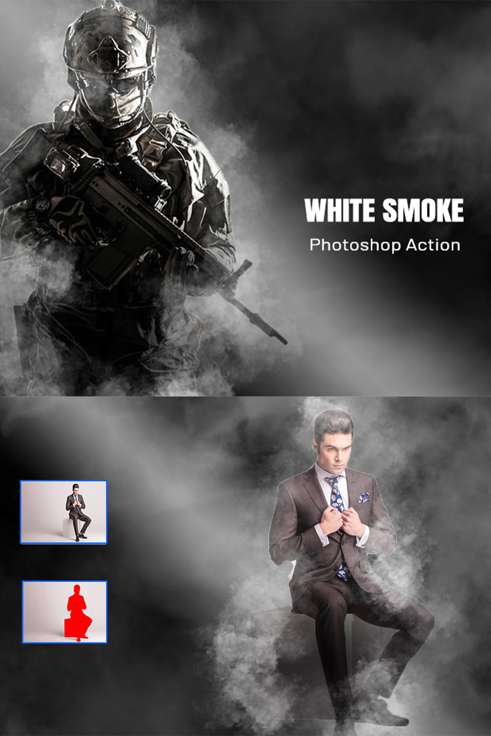 White Smoke Photoshop Action pinterest preview image.
