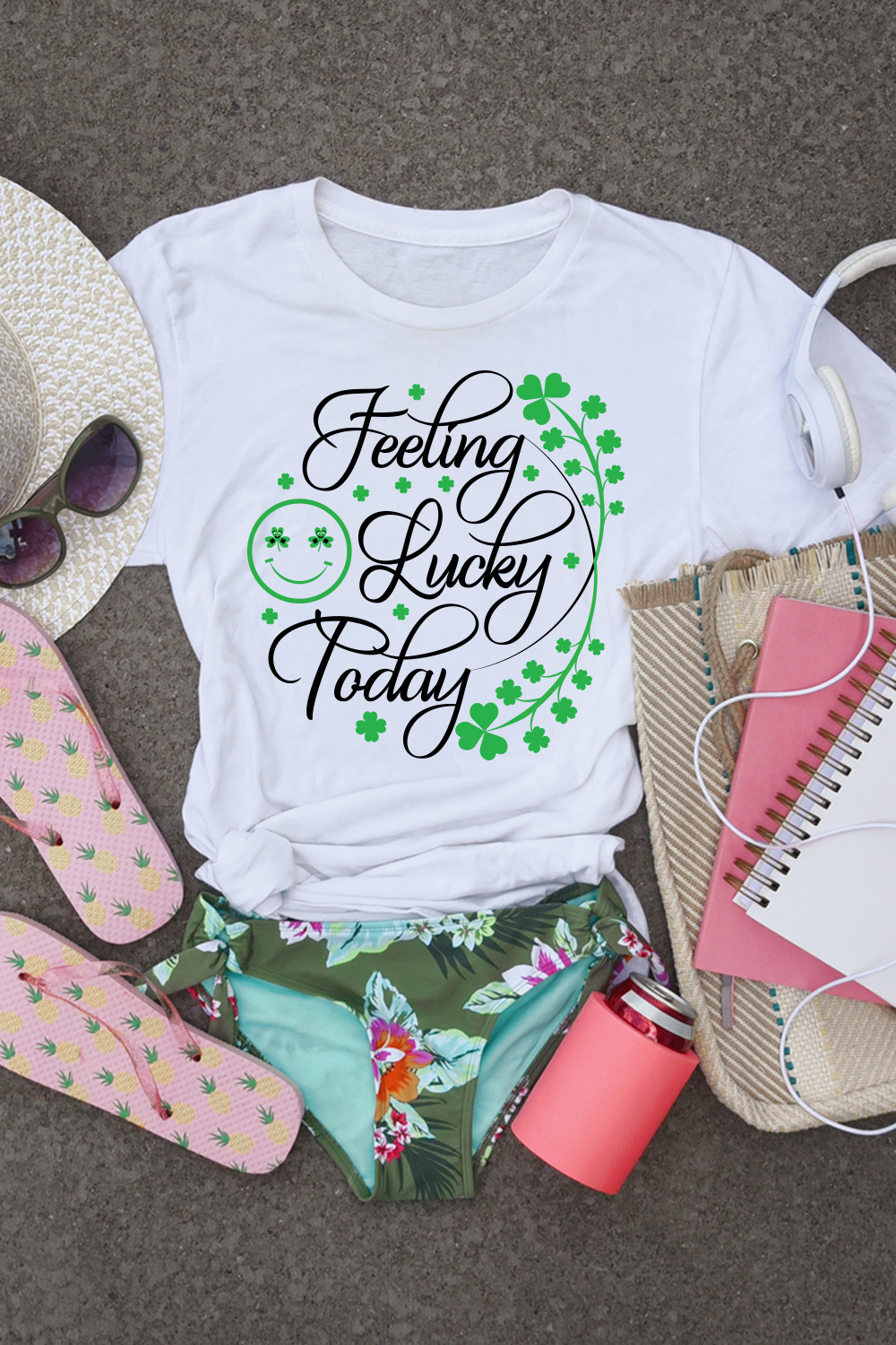 Feeling lucky today hand drawn modern lettering Happy St Patrick's day t-shirt design pinterest preview image.