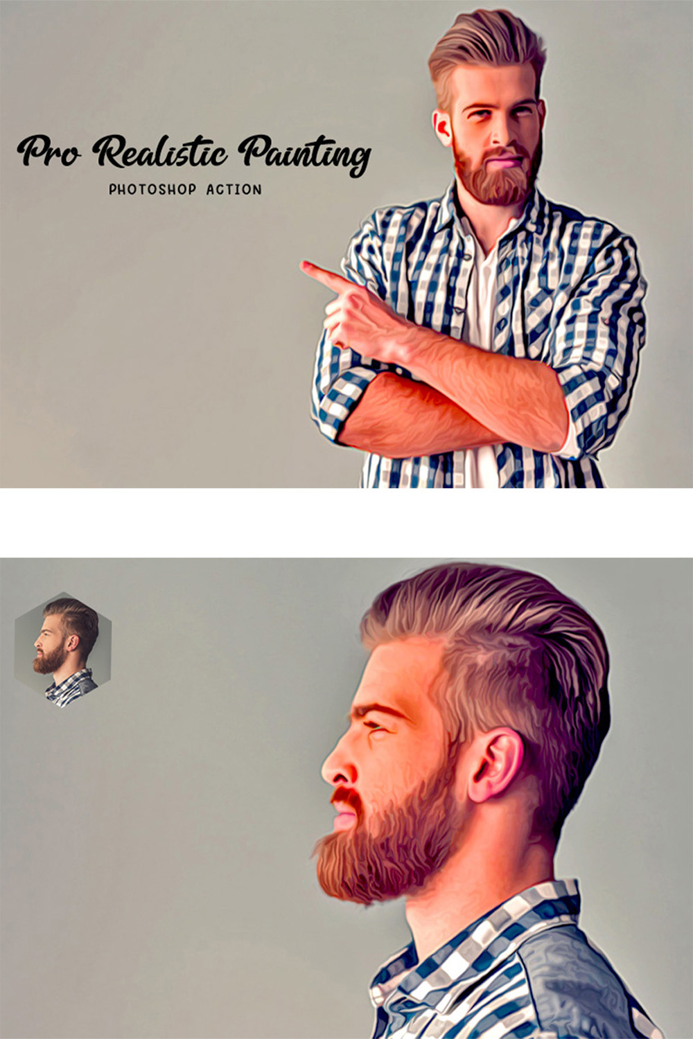 Pro Realistic Painting Photoshop Action pinterest preview image.