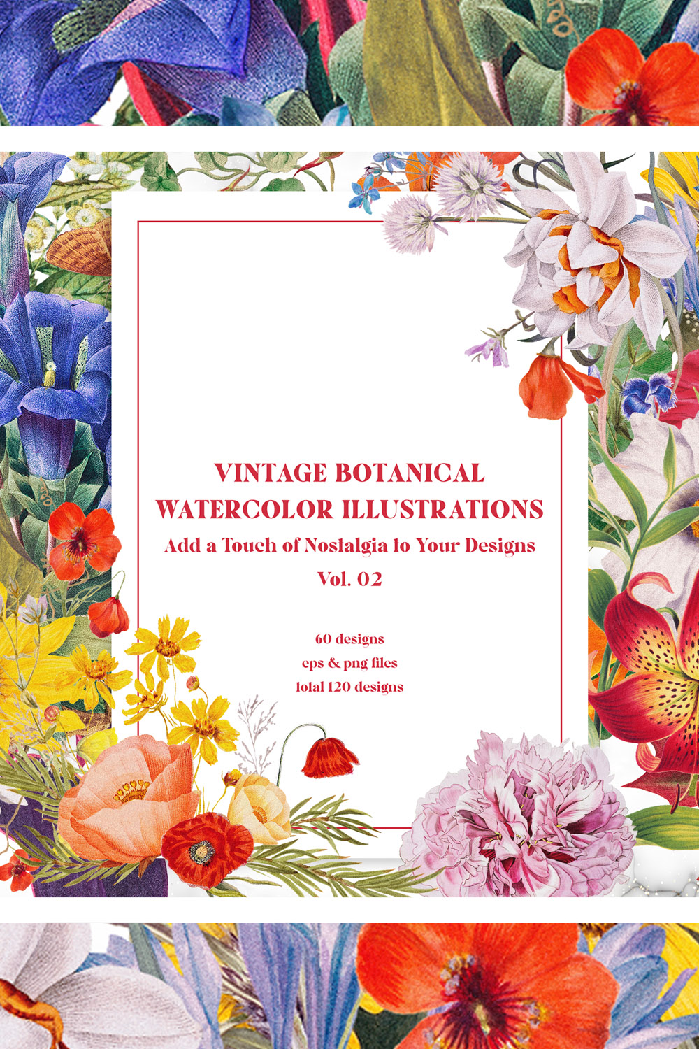 Vintage Botanical Watercolors Vol 02 pinterest preview image.