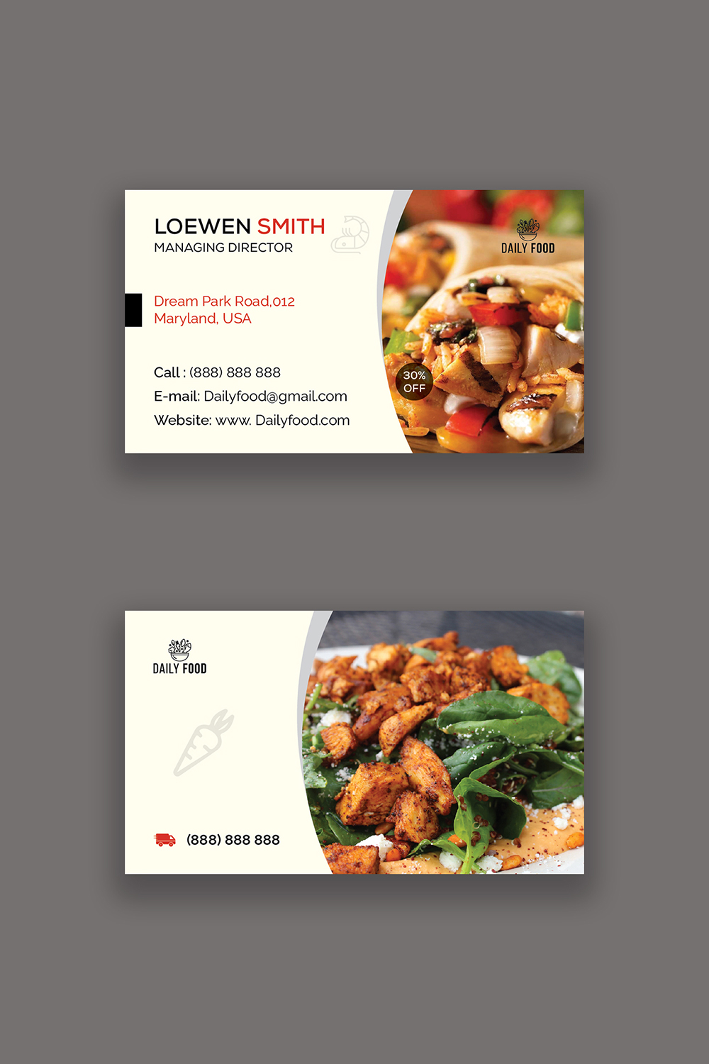 Food Business Card Template pinterest preview image.