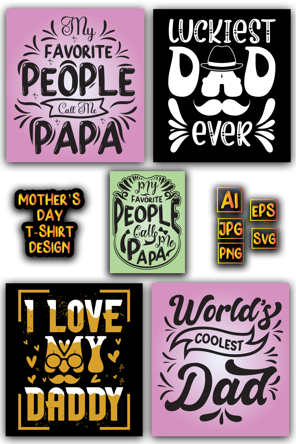 5 Father\'s Day SVG Bundle Typography Vector T-shirt Design pinterest preview image.