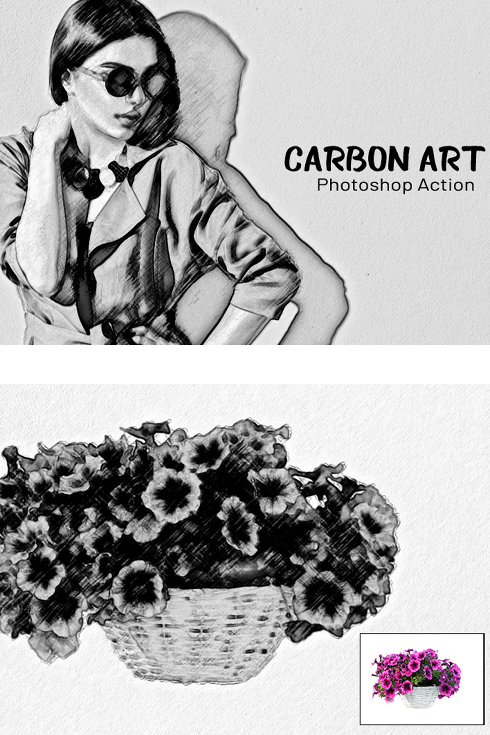Carbon Art Photoshop Action pinterest preview image.