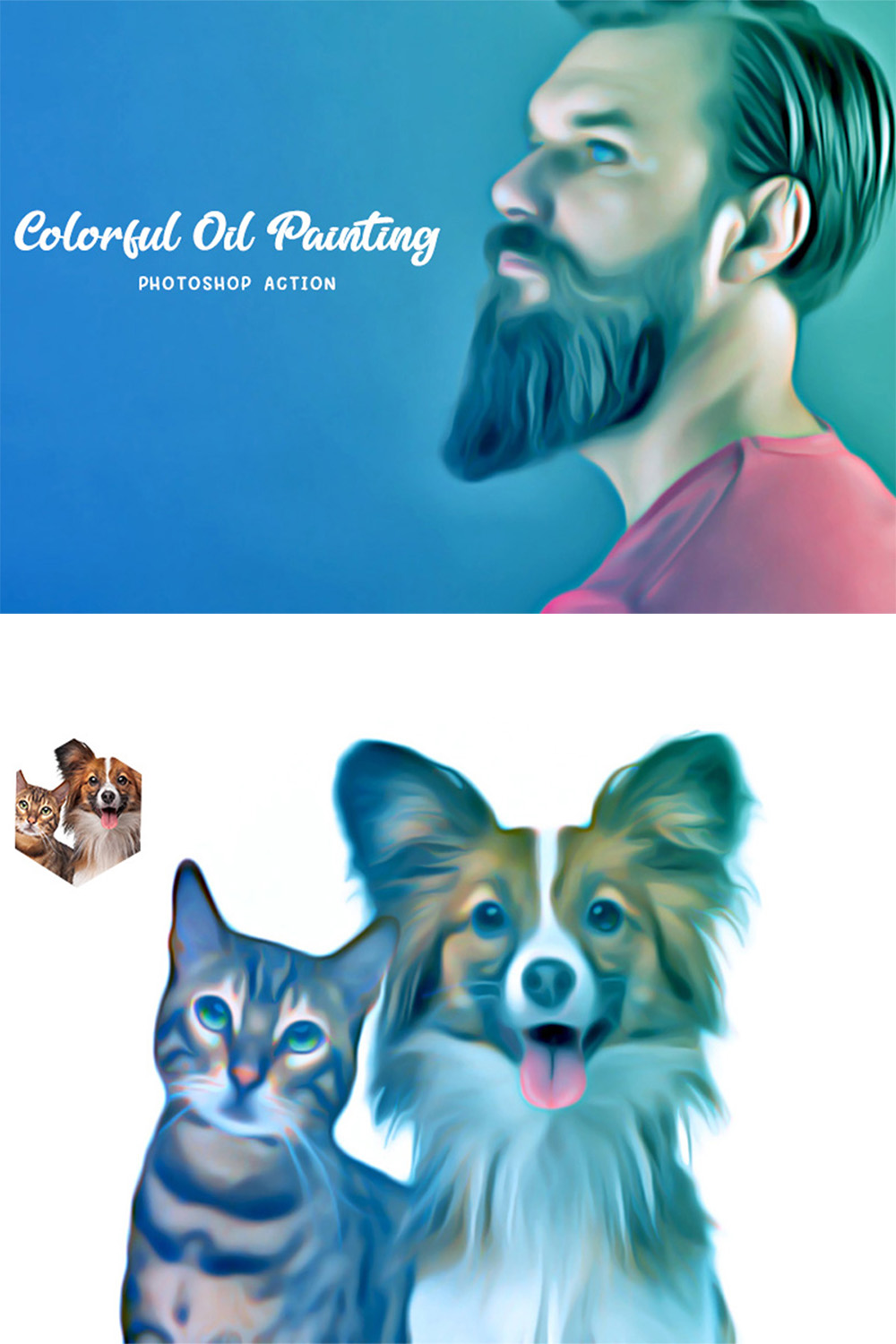 Colorful Oil Painting Photoshop Action pinterest preview image.