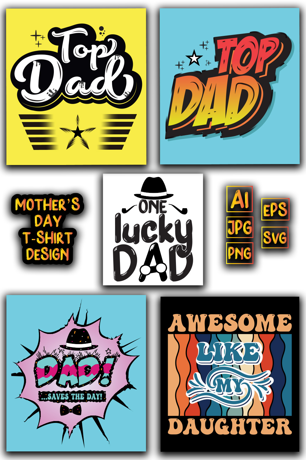 Father\'s Day SVG Bundle Typography Vector T-shirt Design pinterest preview image.