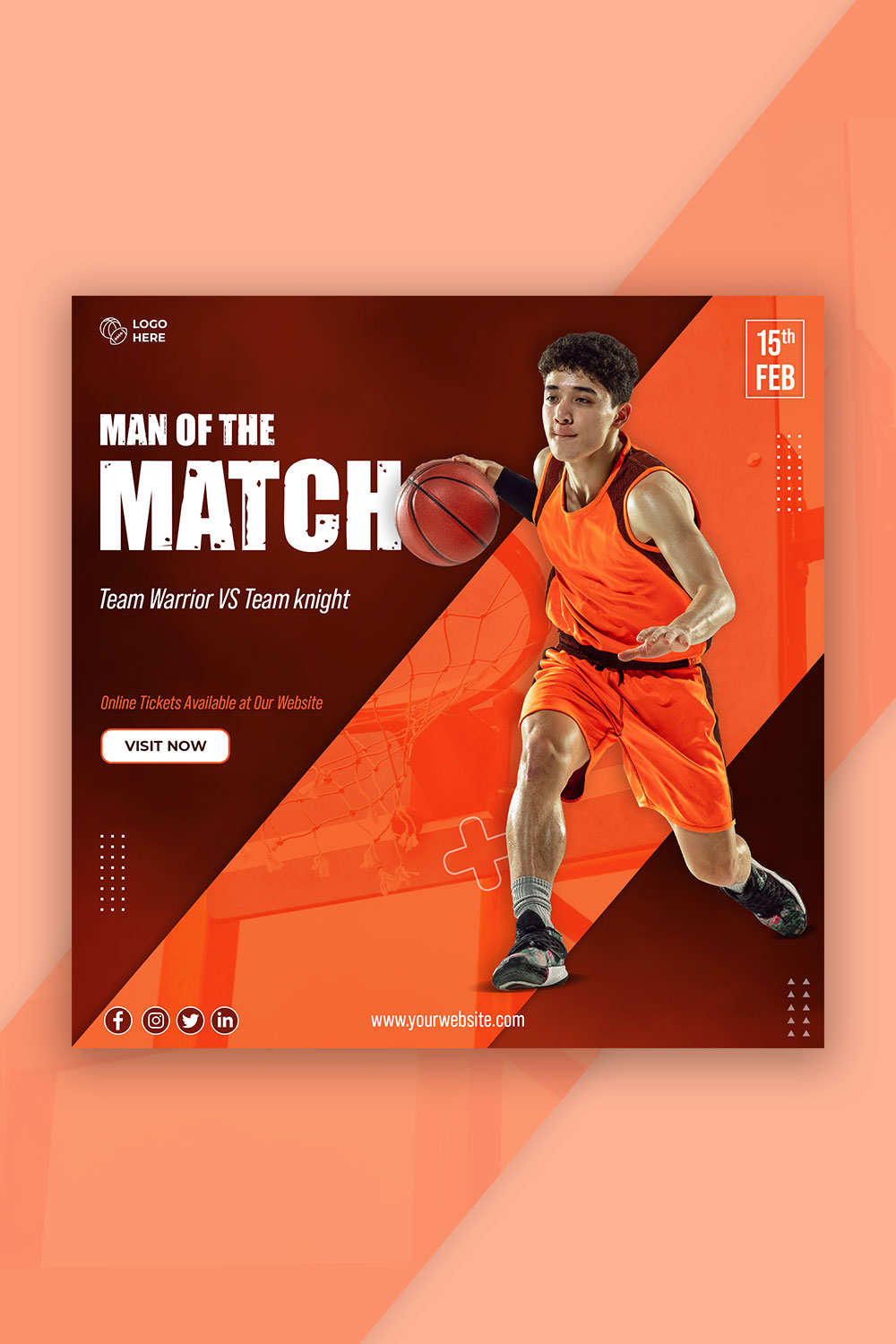 Basketball Sport Social Media Template Design | Match Flyer Template pinterest preview image.