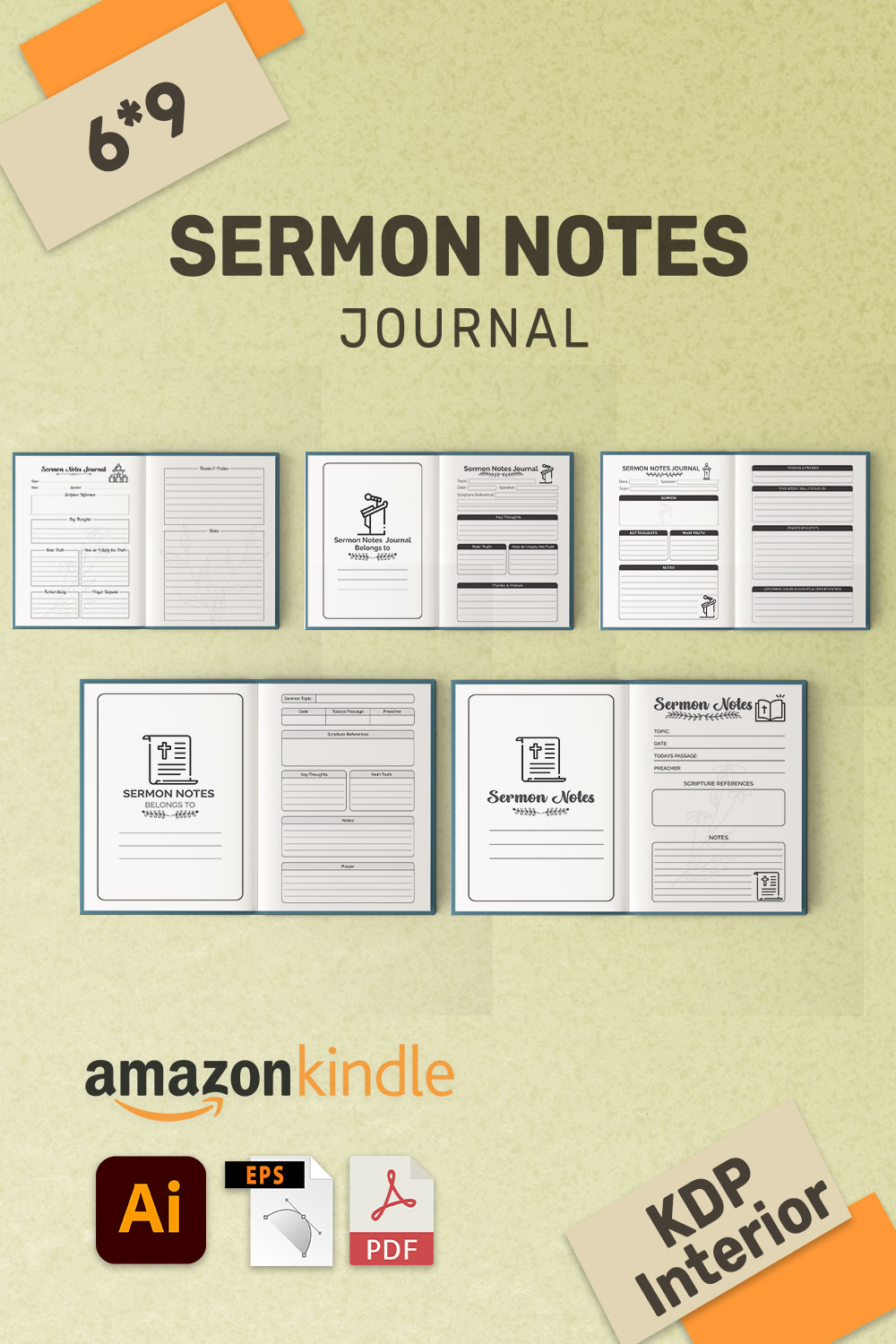 5 Amazing Sermon Notes Journal Amazon KDP Interior Bundles pinterest preview image.