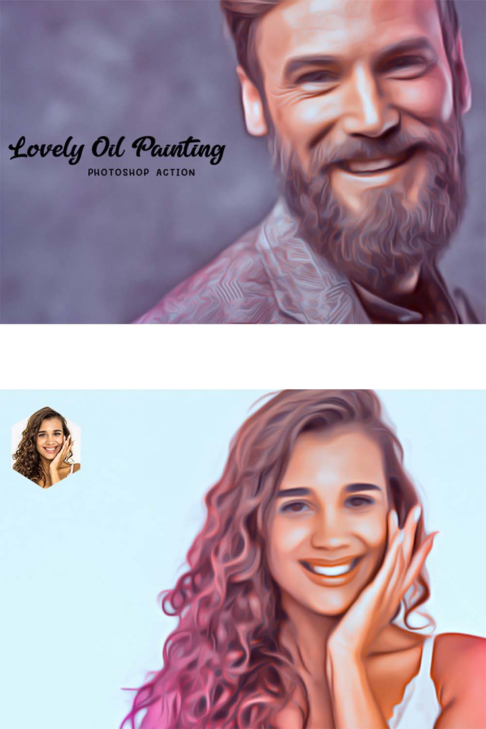 Lovely Oil Painting Photoshop Action pinterest preview image.
