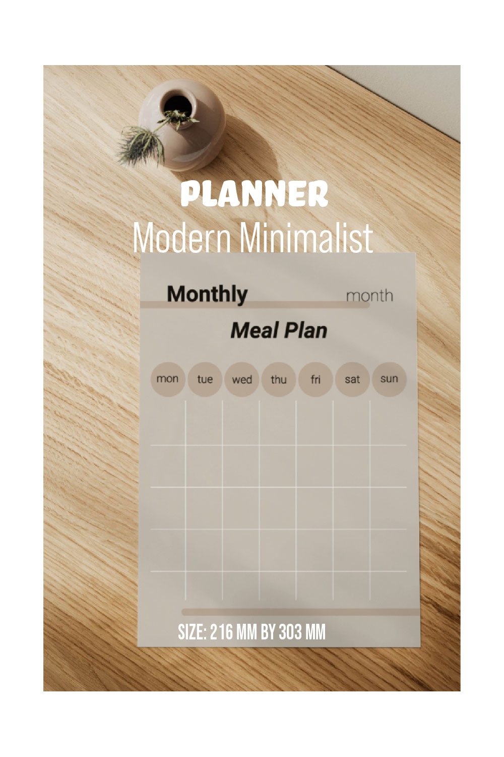 Minimalist Meal Planner monthly/weekly pinterest preview image.