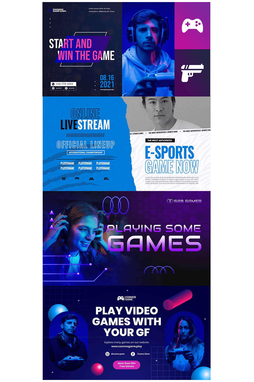 4 Gaming Thumbnails (editable template) pinterest preview image.
