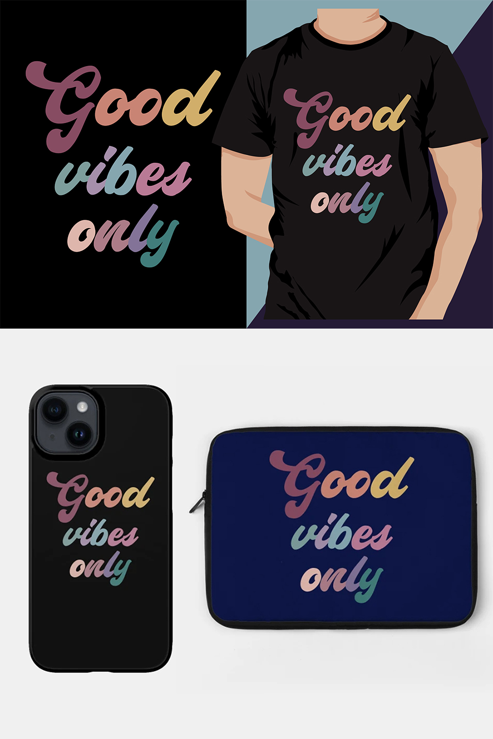 Good vibes only - Vintage typography t-shirt design vector pinterest preview image.