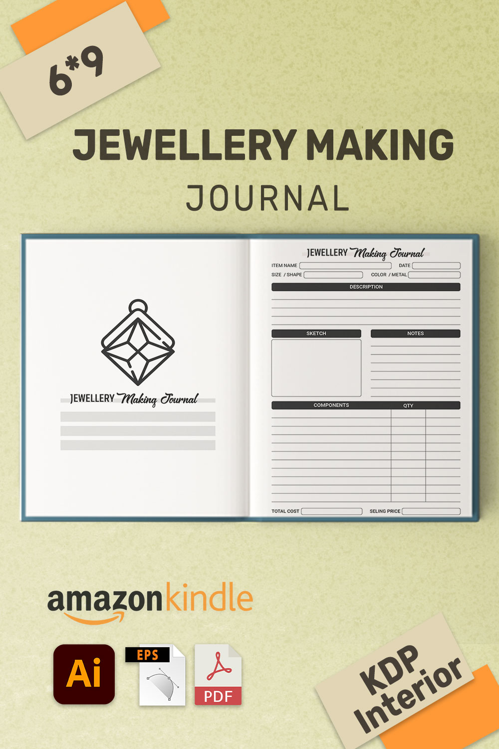 Jewellery Making Log Book Journal KDP Interior pinterest preview image.