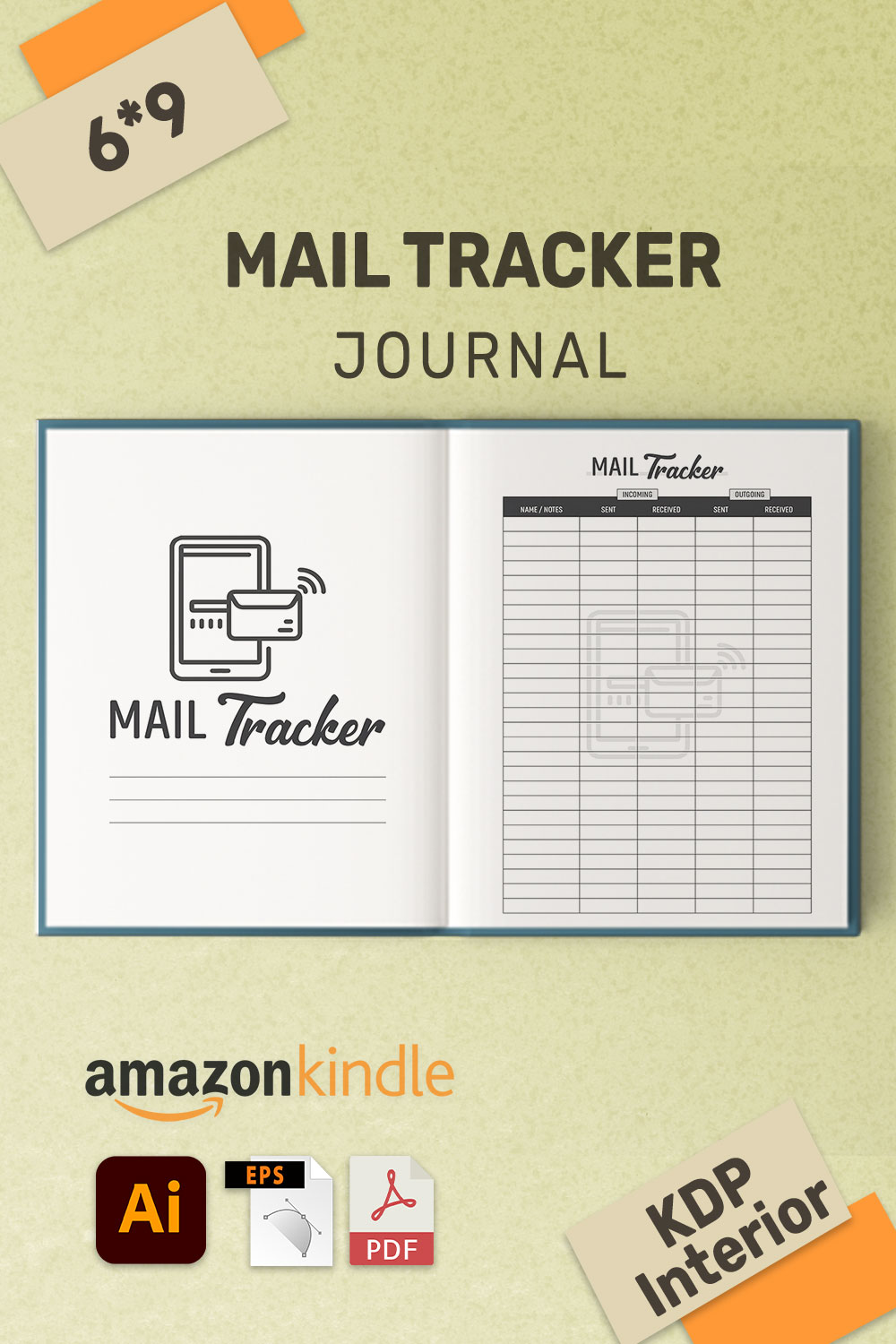 Mail Tracker Journal KDP Interior pinterest preview image.