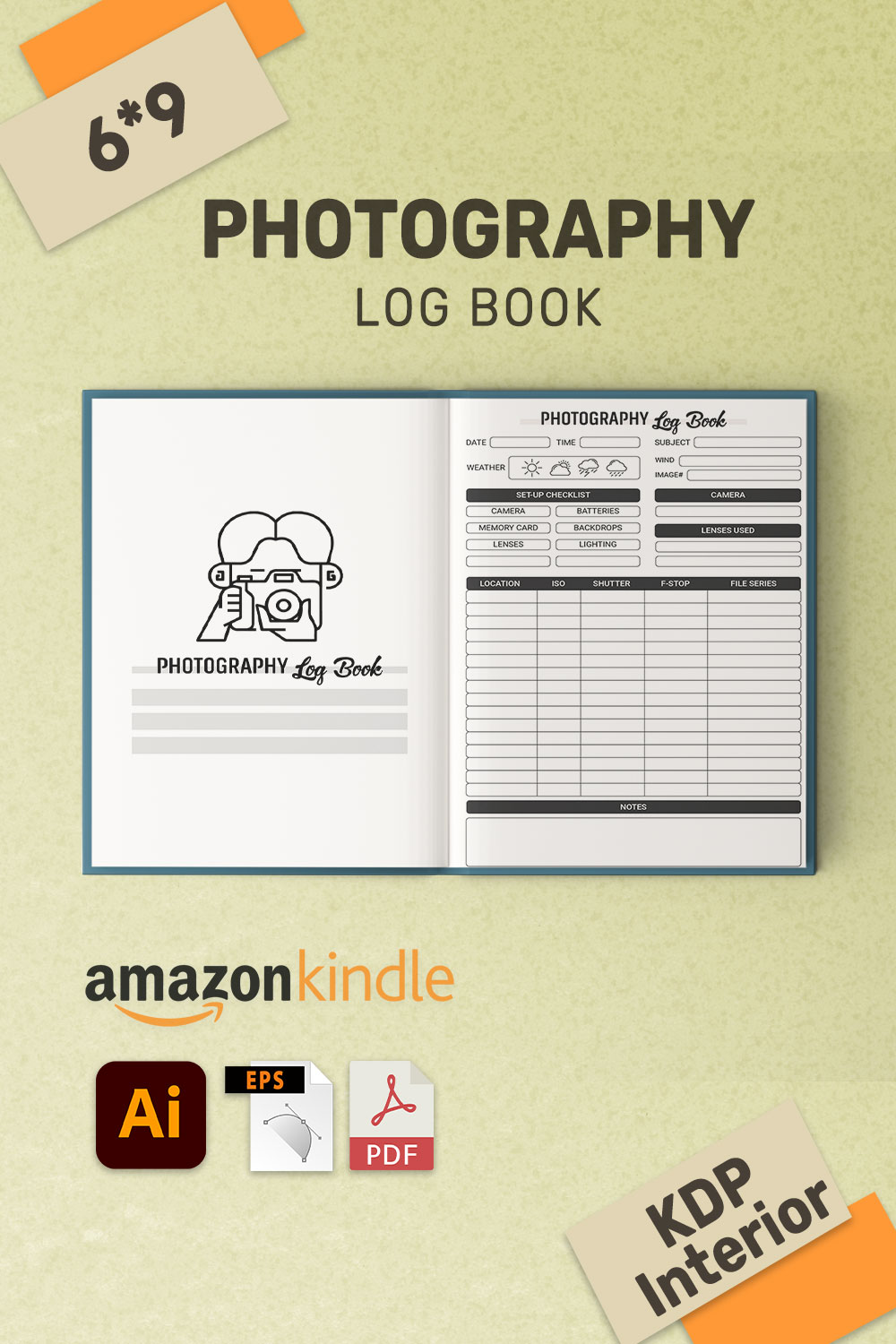 Photography Log Book for KDP Interior pinterest preview image.