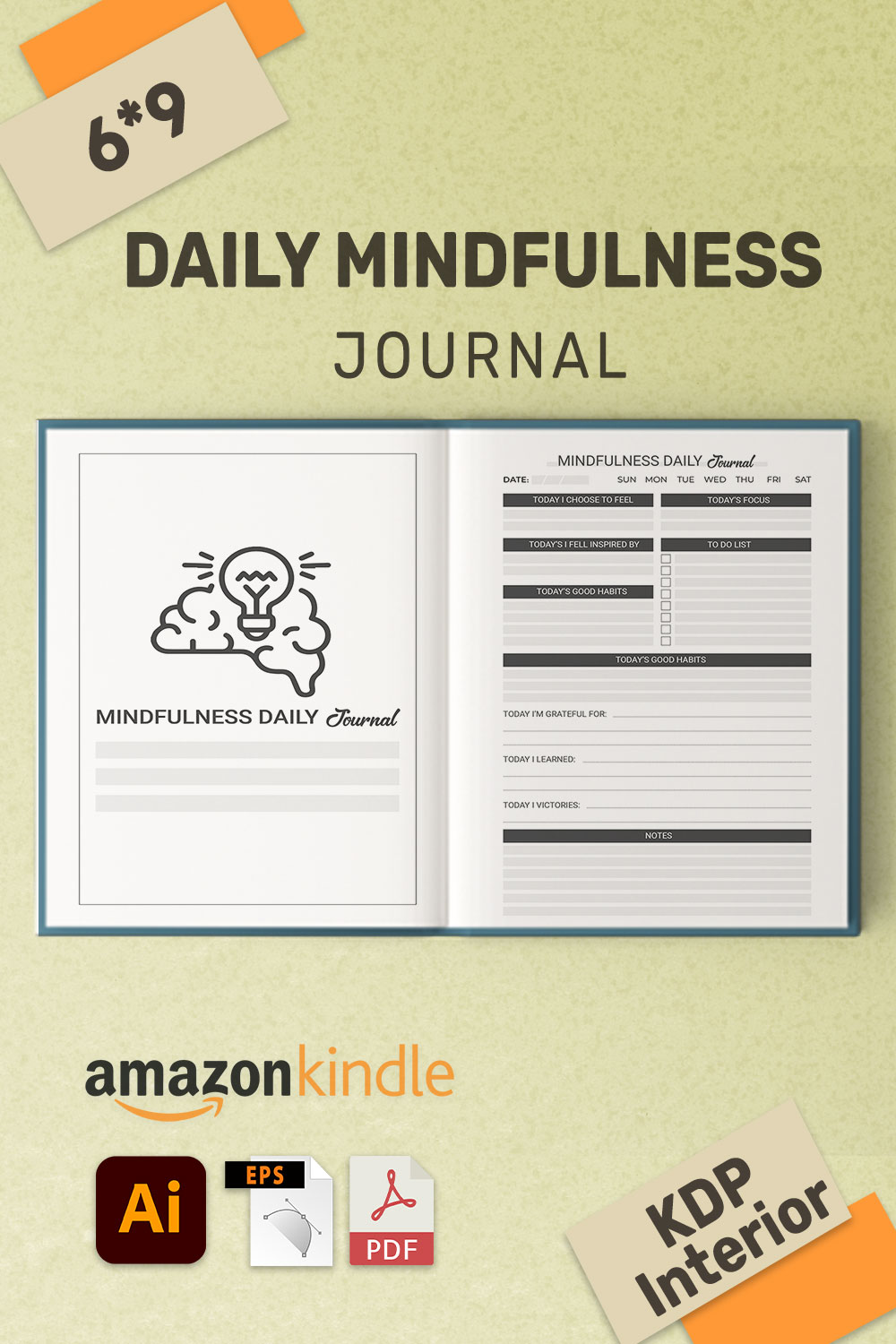 Daily Mindfulness Log Book Journal Amazon KDP Interior pinterest preview image.