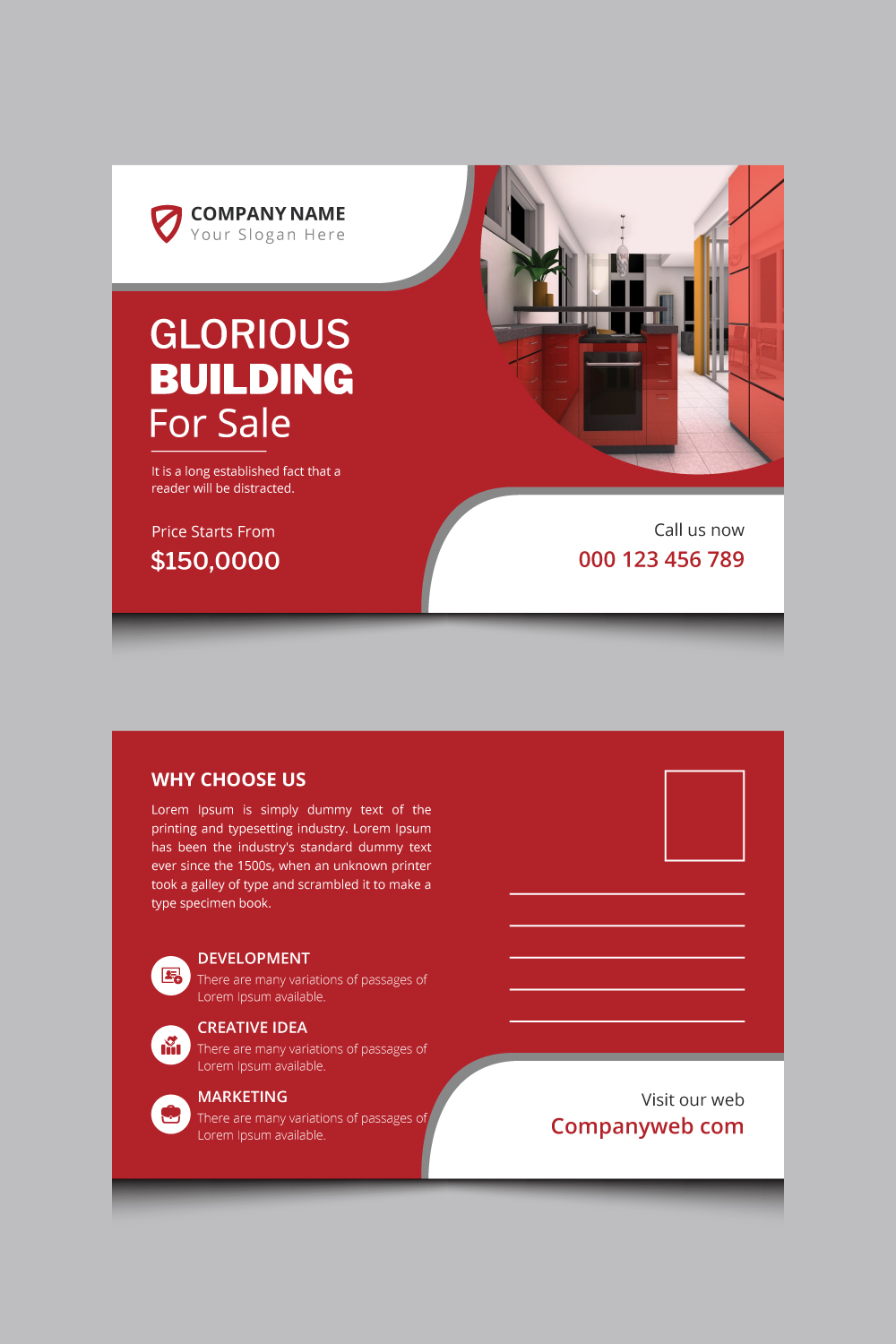 Real estate post card template design pinterest preview image.