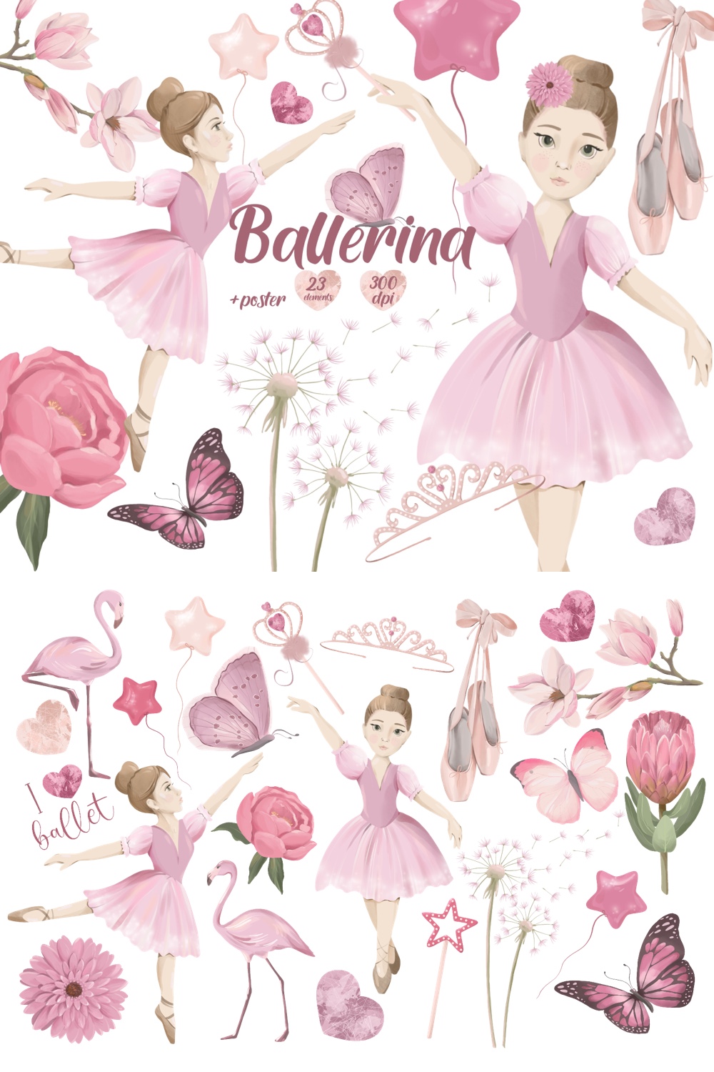 Cute Pink Ballerina Collection Clipart pinterest preview image.