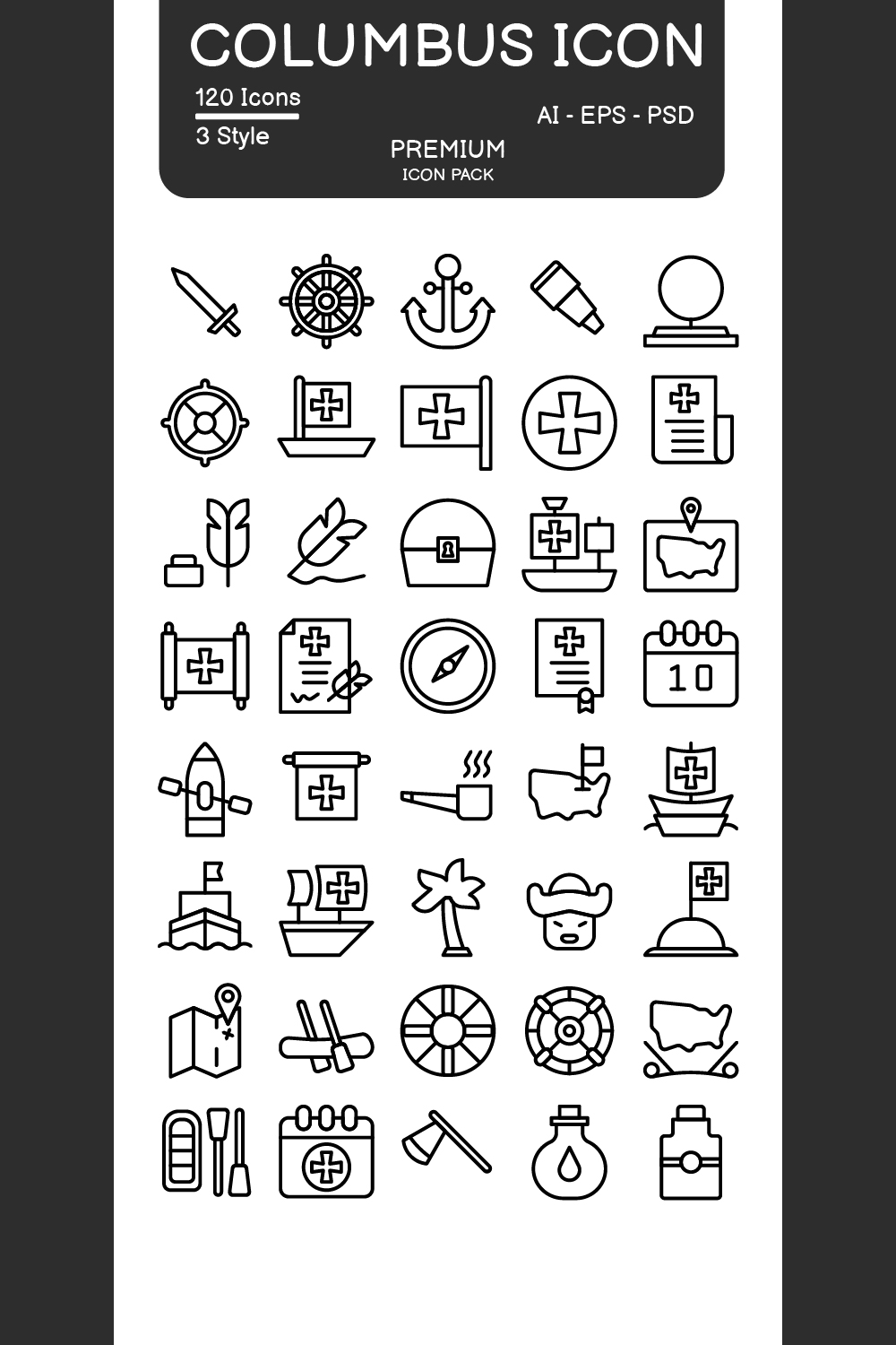 Columbus icon set black style illustration vector element and symbol perfect pinterest preview image.