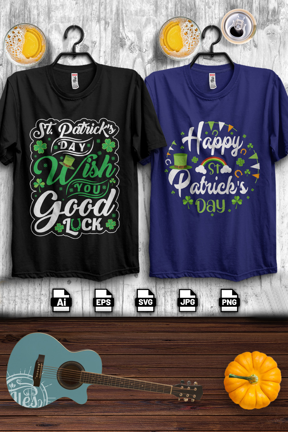 2 ST PATRICK’S DAY BUNDLE T-SHIRT DESIGN pinterest preview image.