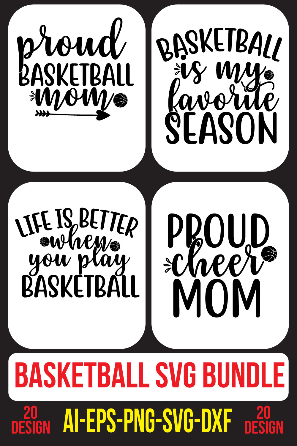 Basketball SVG Bundle pinterest preview image.