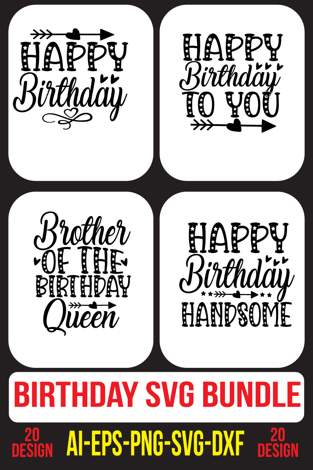 Birthday Svg Bundle pinterest preview image.