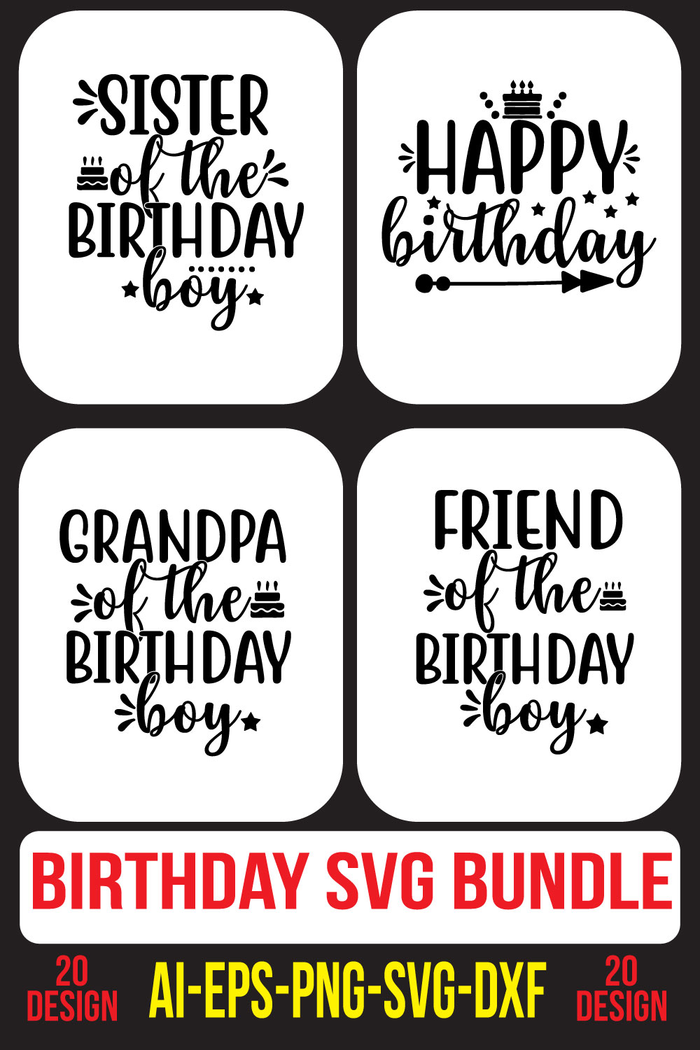 Birthday Svg Bundle pinterest preview image.