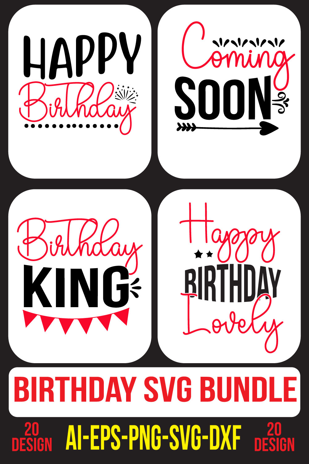 Birthday Svg Bundle pinterest preview image.