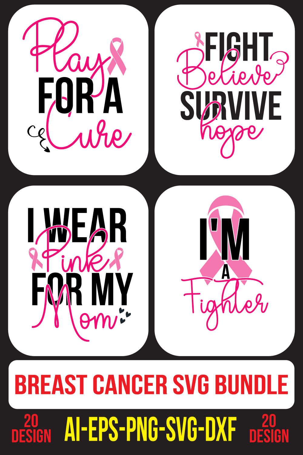 Breast Cancer SVG Bundle pinterest preview image.