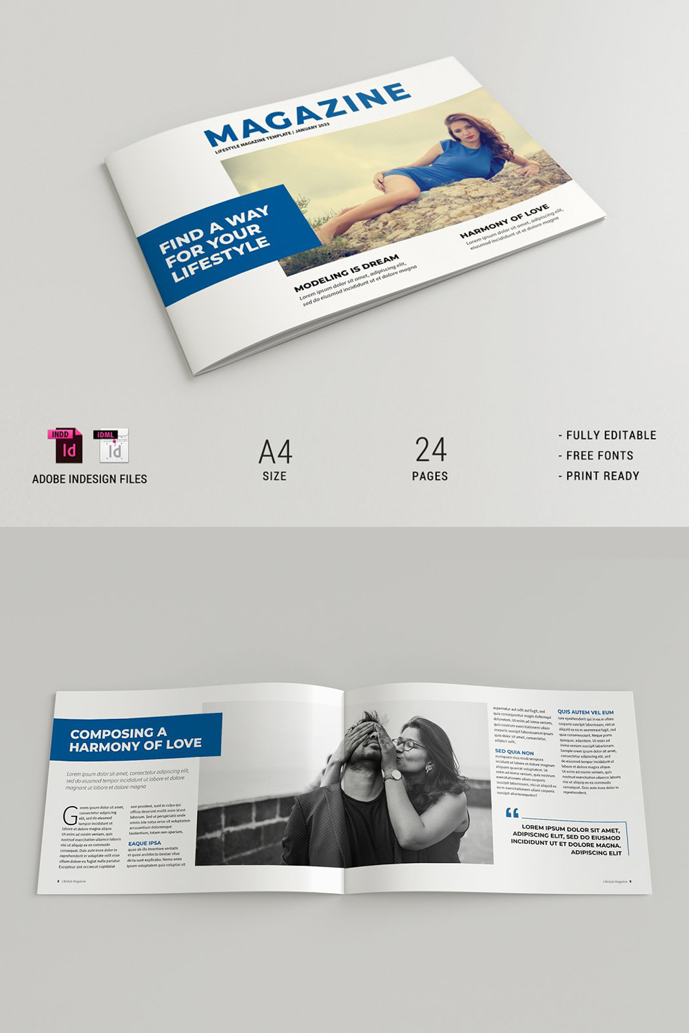 Lifestyle Magazine Template pinterest preview image.
