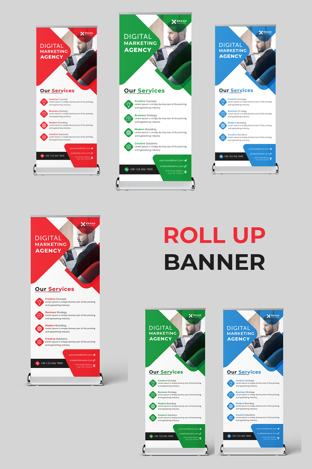 Digital Marketing Agency Roll Up Banner Design Template pinterest preview image.