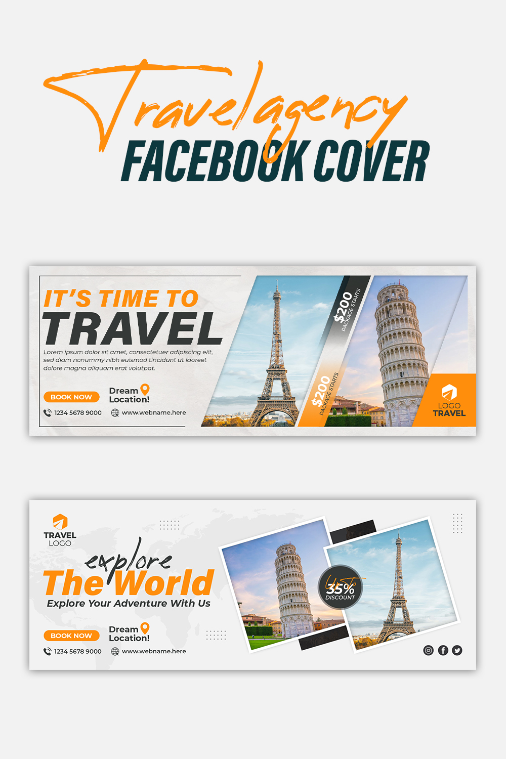 Tourism Social Media Banner Travel Agency Facebook Cover Design pinterest preview image.