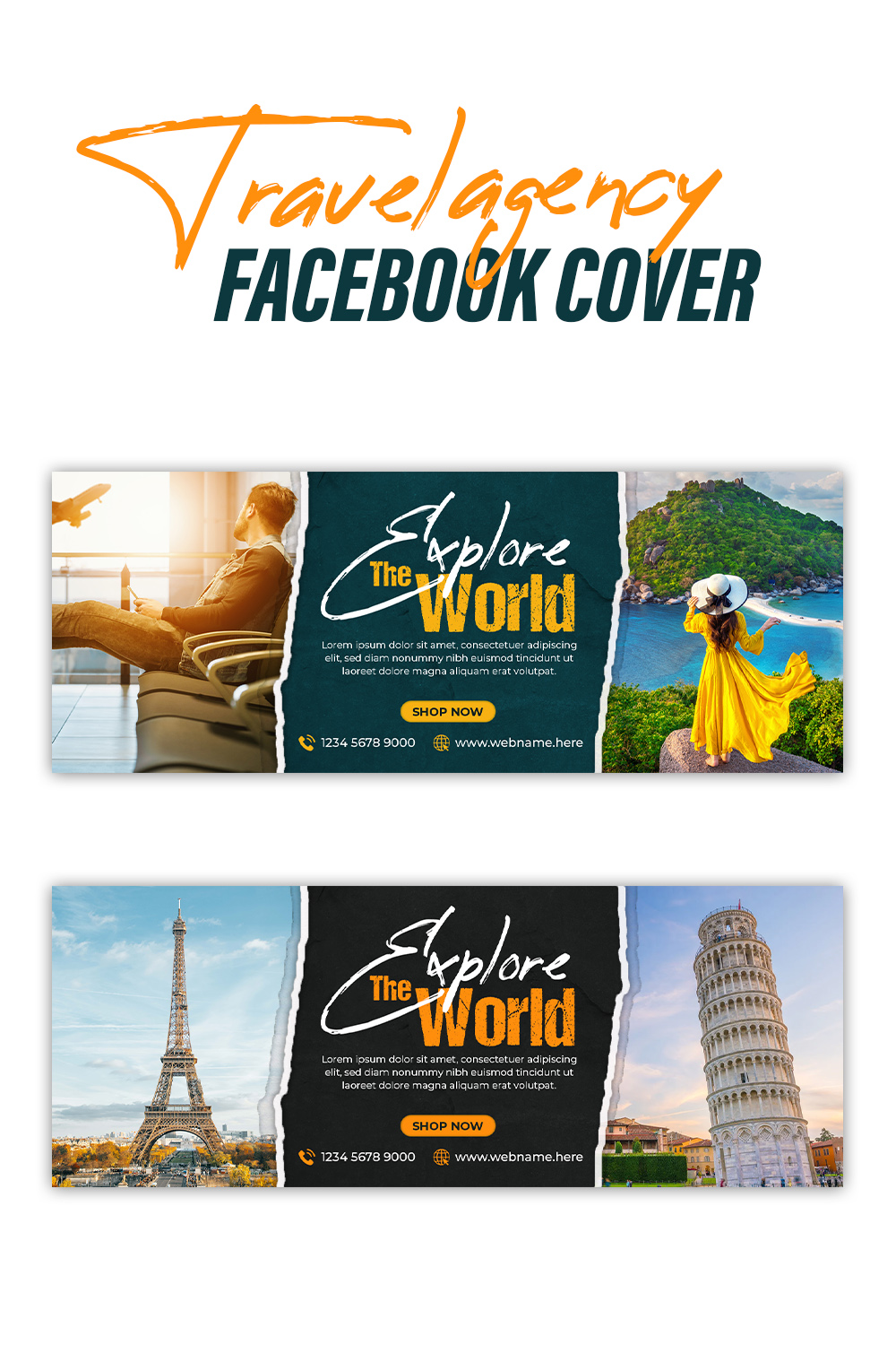 Travel Agency Social Media Facebook Cover Banner pinterest preview image.