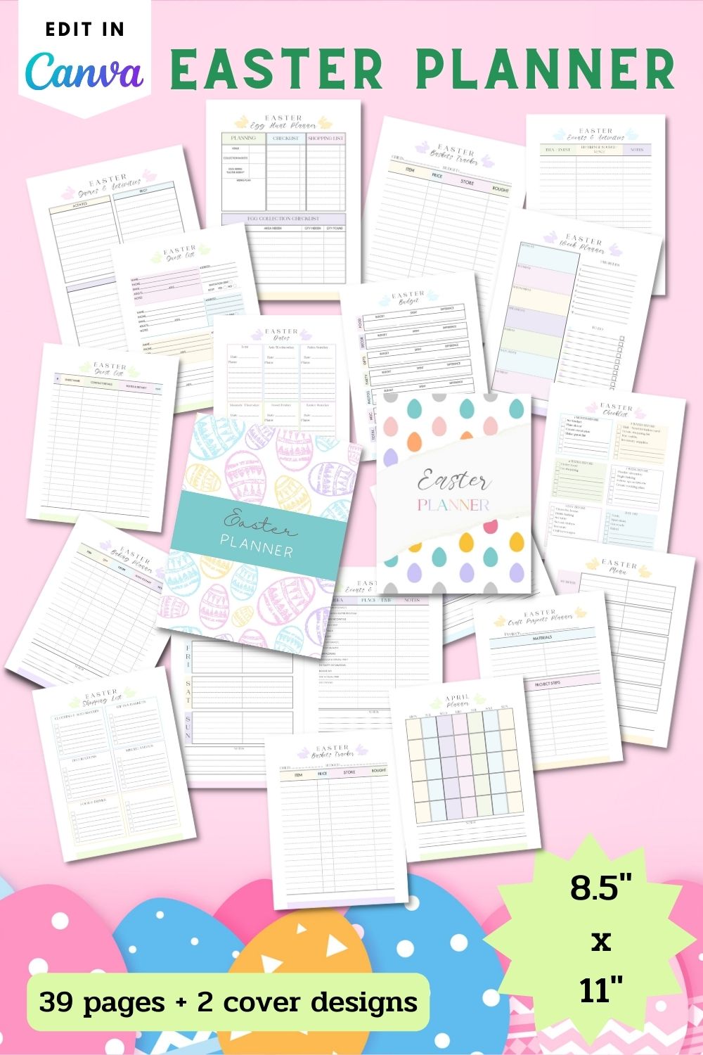 Easter Planner - Canva Template pinterest preview image.