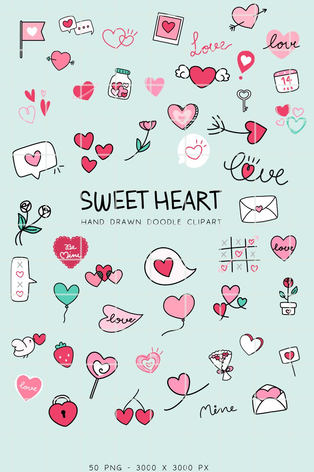 Sweet Heart Hand Drawn doodle Clipart pinterest preview image.